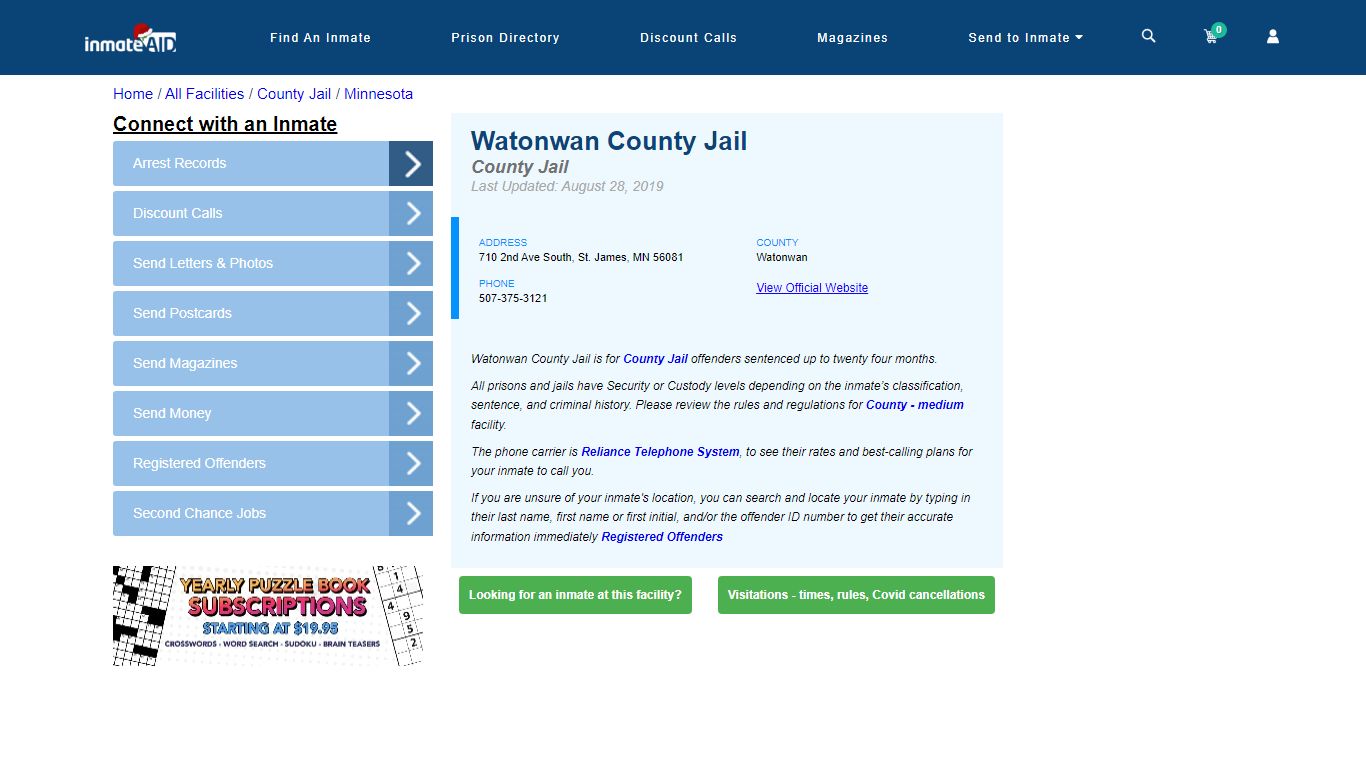 Watonwan County Jail - Inmate Locator - St. James, MN