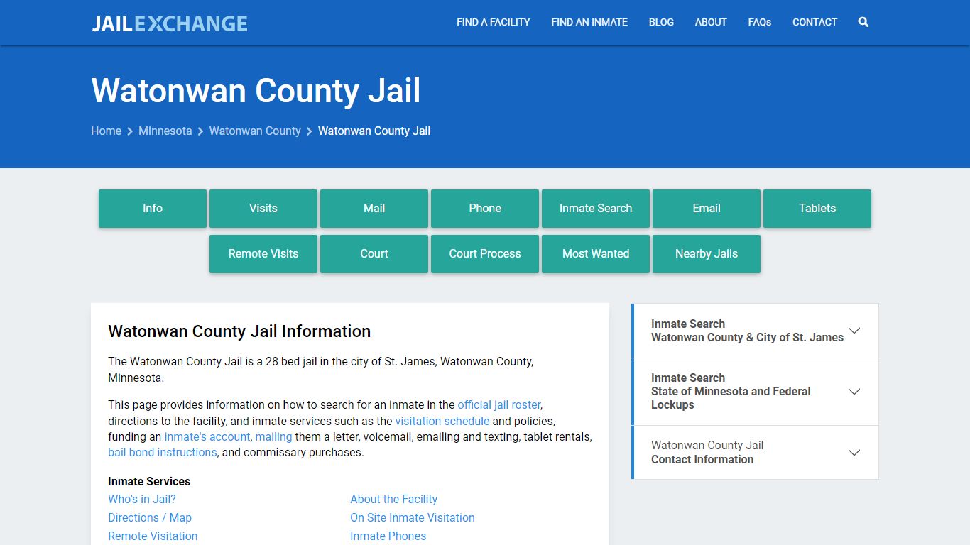 Watonwan County Jail, MN Inmate Search, Information