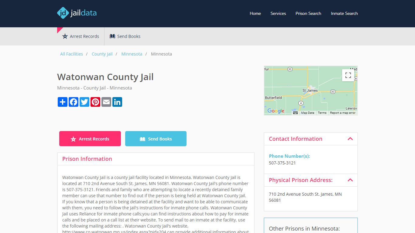 Watonwan County Jail Inmate Search and Prisoner Info - Saint James, MN